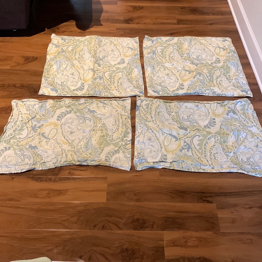 Pottery Barn Paisley Floral Quilted Cotton Pillow Sham Set of 4 Euro Standard